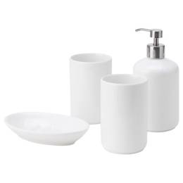 Ikea Boasjo Banyo Seti beyaz, stoneware, 4 parça