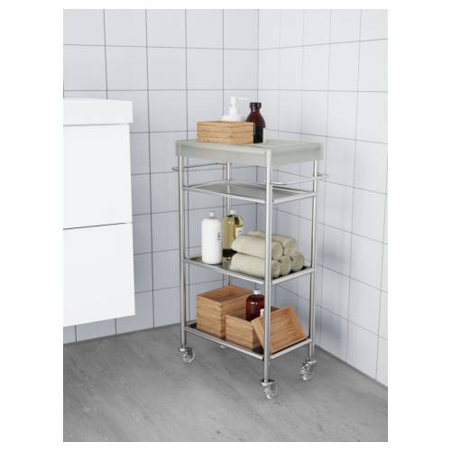 Ikea Grundtal Tekerlekli Raf Ünitesi paslanmaz çelik, 48x24x77 cm - 0